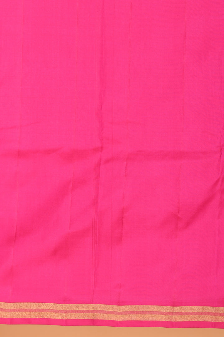 Beige and Rani pink partly pleats pure kanjivaram silk saree