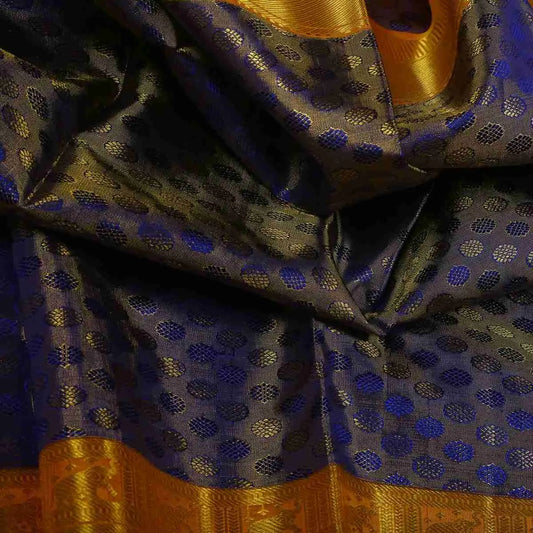 Golden Blue Brocade Silk Saree