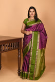 Grape Purple and Forest Green Retta Patta Border pure kanchi silk saree