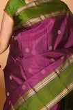 Grape Purple and Forest Green Retta Patta Border pure kanchi silk saree