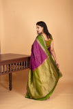 Grape Purple and Forest Green Retta Patta Border pure kanchi silk saree