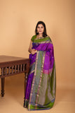 Dual Tone Violet and Dual Tone Green Retta Patta Border pure kanchi silk saree