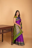 Dual Tone Violet and Dual Tone Green Retta Patta Border pure kanchi silk saree