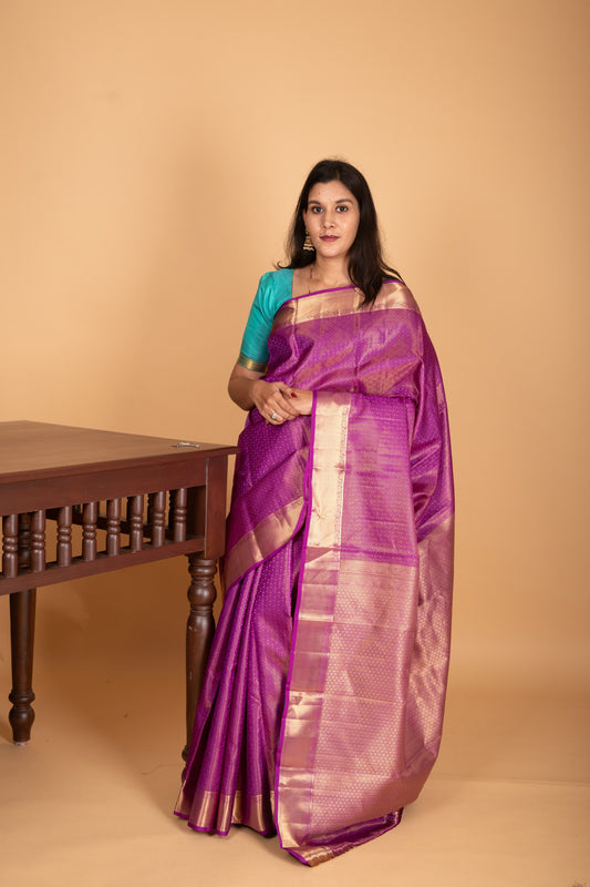 Wildberry Purple and Aqua Blue Tissue pure kanjivaram silk saree
