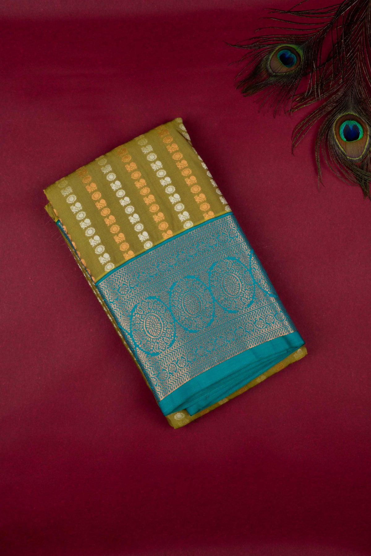 Military Green Semi Silk Saree