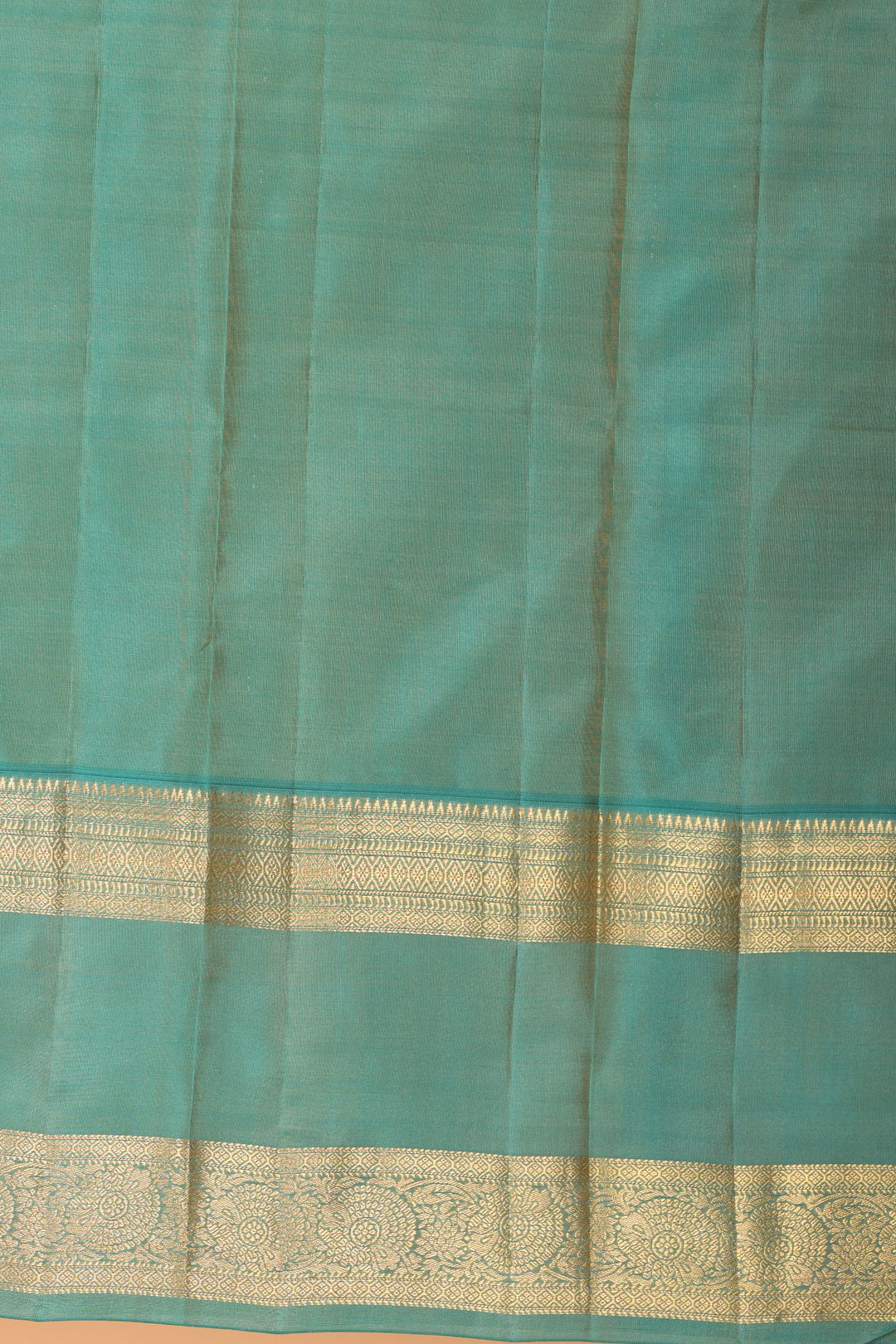 Oatmeal White and Dual Tone Blue Retta Patta Border pure kanchi silk saree