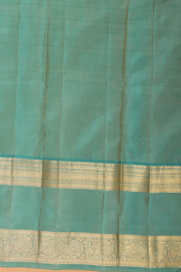 Oatmeal White and Dual Tone Blue Retta Patta Border pure kanchi silk saree