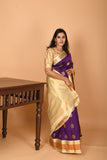 Ultra Violet and Pastel Cream Yellow Retta Patta Temple Border pure kanchi silk saree