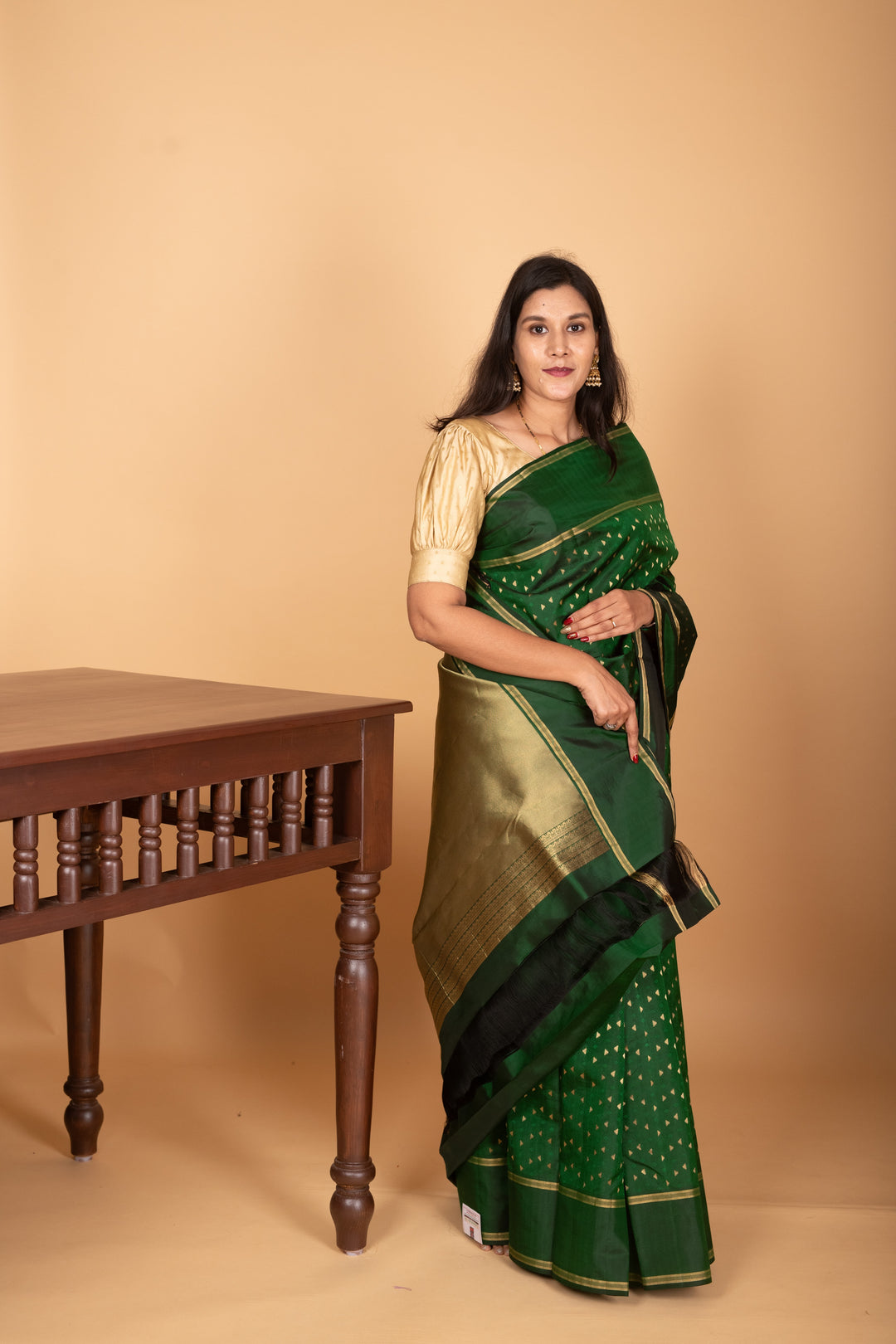 Bottle Green Butta pure kanchi silk saree
