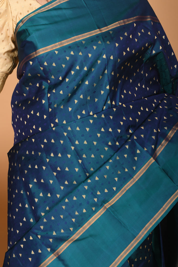 Peacock Blue Butta pure kanchi silk saree