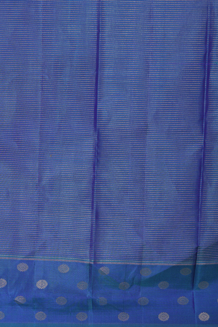 Dual Tone Purple and Peacock Blue zari striped pure kanchi silk saree