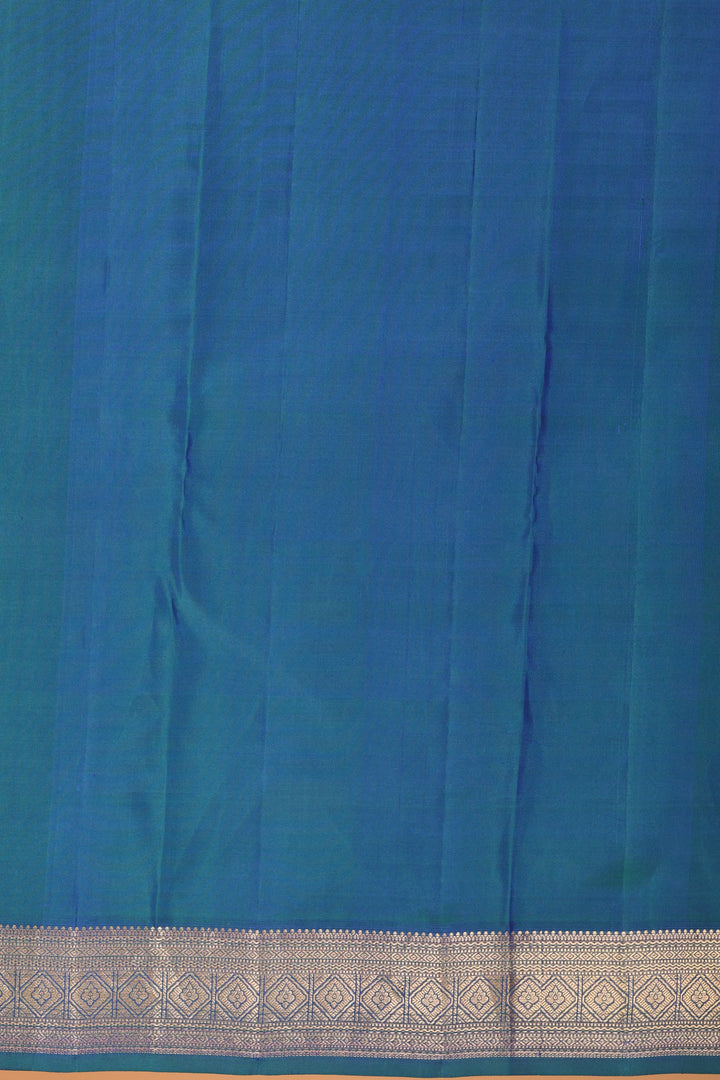 Paneer Rose Pink and Peacock Blue Small Border kanchi pure silk saree