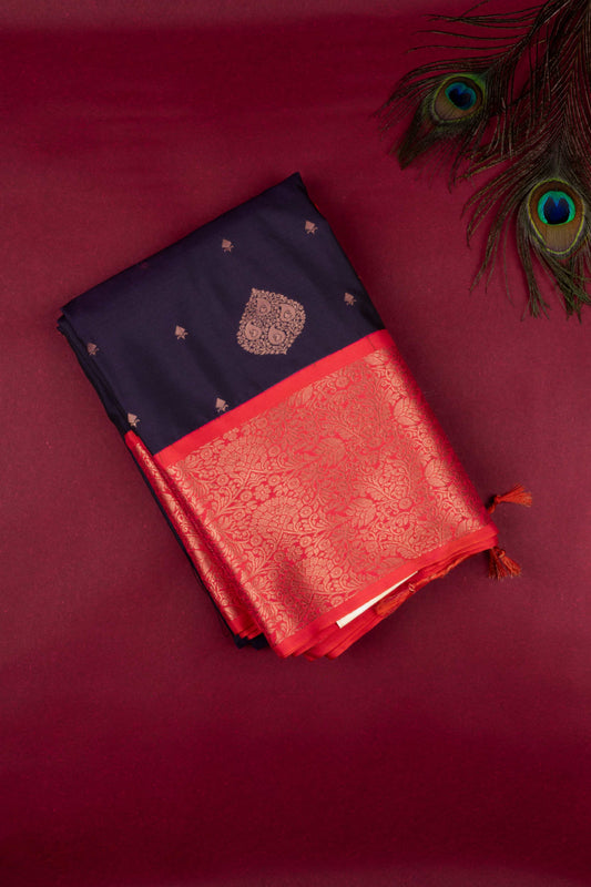 Navy Blue And Orange Semi Soft Silk Saree