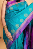 Lightweight Blue Silk Saree with a Contemporary Purple combination