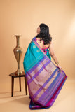 Lightweight Blue Silk Saree with a Contemporary Purple combination