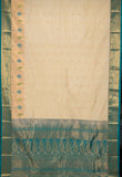 Offwhite Teal Semi Silk Saree