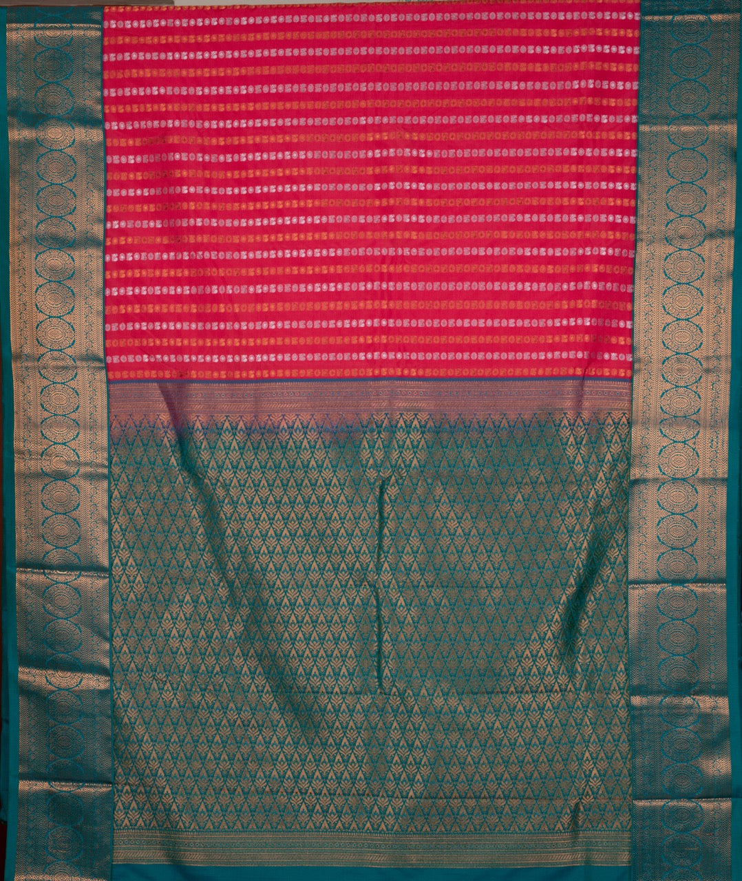 Pink And Green Semi Silk Saree