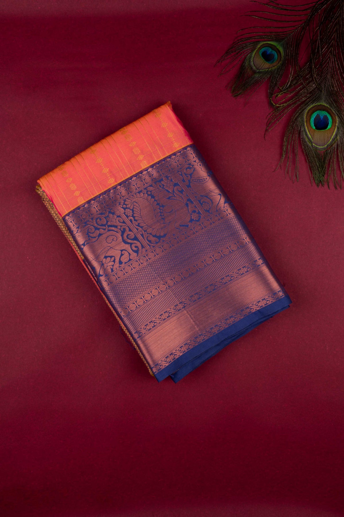 Dual Tone Orange Korvai Semi Silk Saree