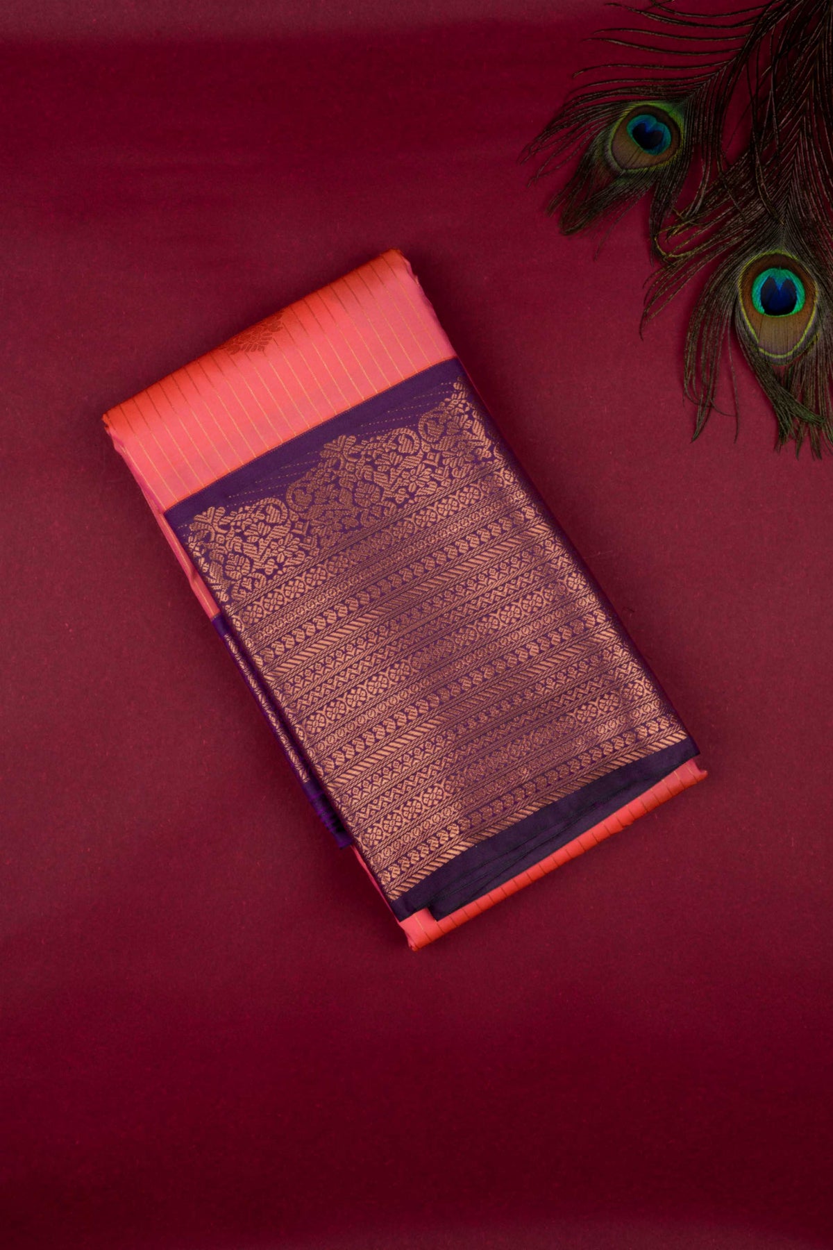 Dual Tone Orange And Purple Semi Silk Saree