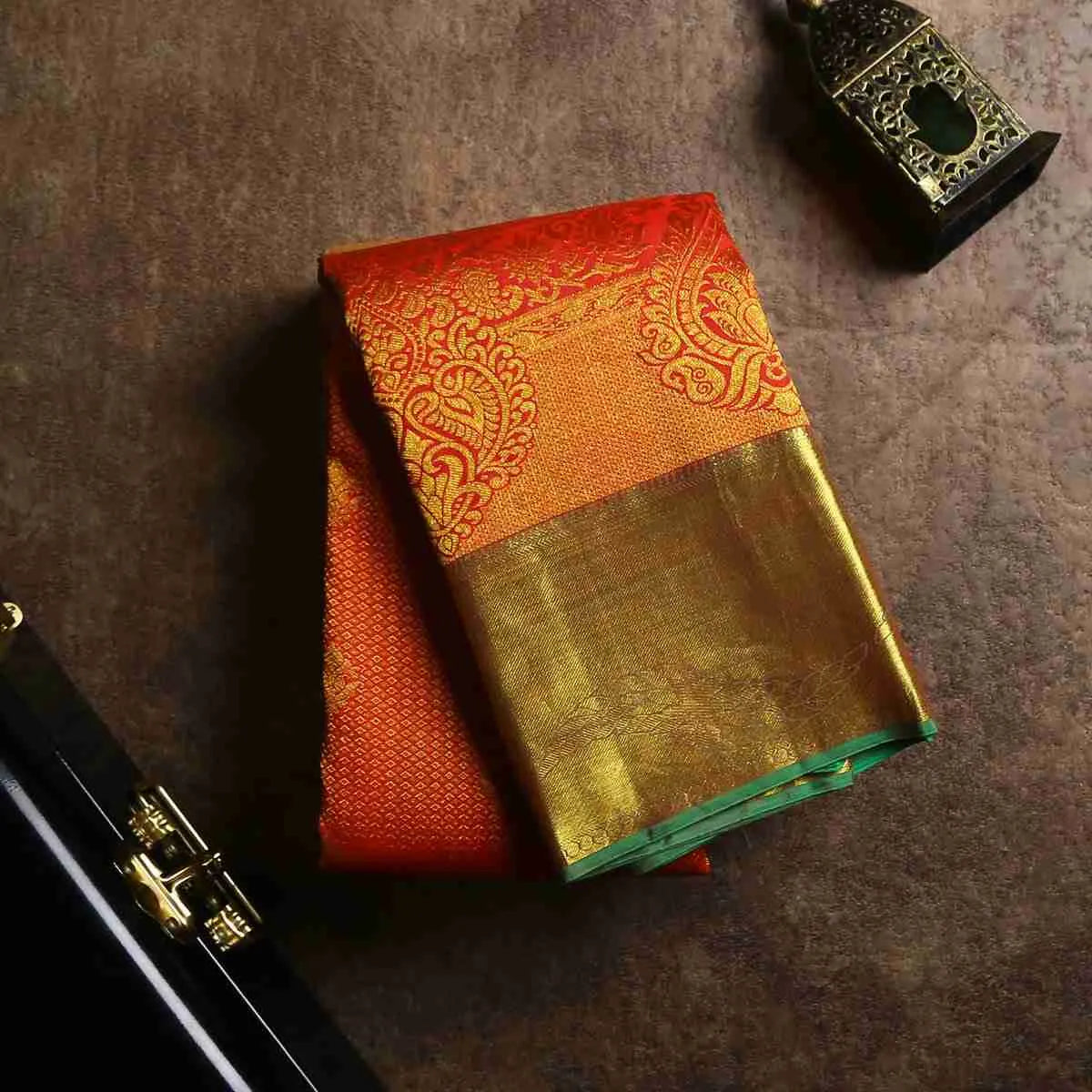 Red and Green Bridal Brocade Silk Saree