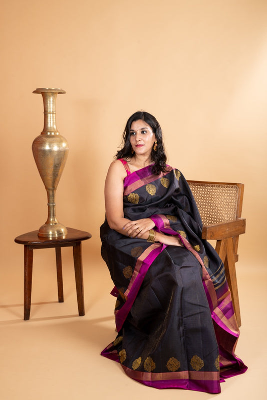 Navy blue traditional silk saree