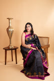 Navy blue traditional silk saree