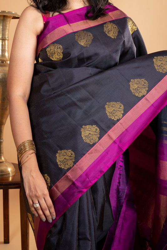 Navy blue traditional silk saree