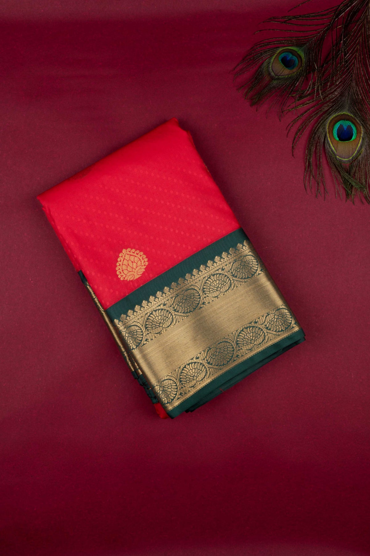 Red And Green Semi Silk Saree