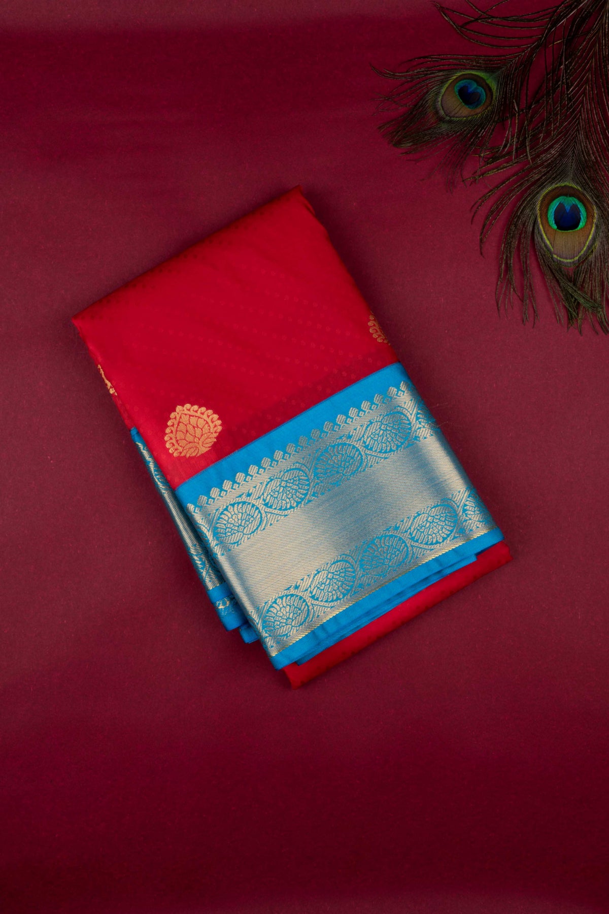 Red and Blue Korvai Semi Silk Saree