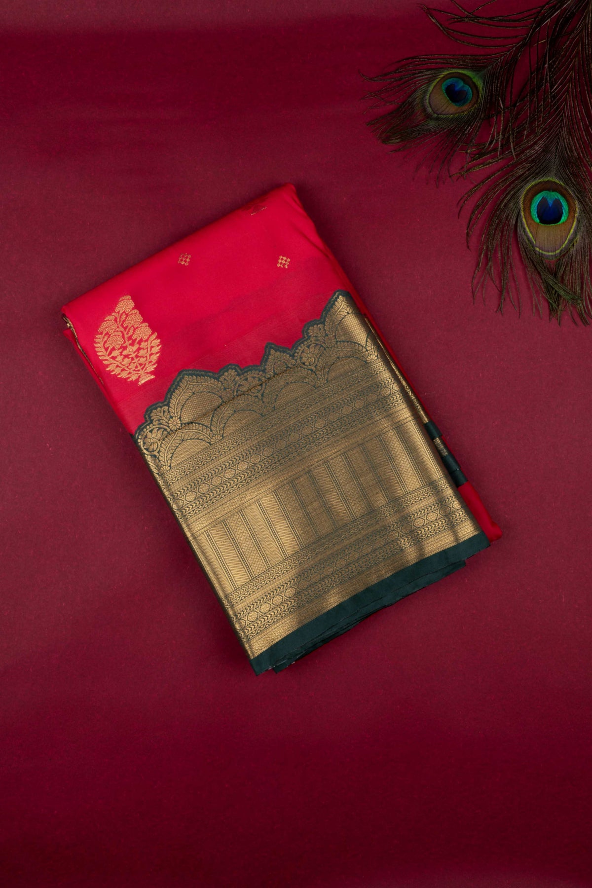 Red And Green Turning Semi Silk Saree