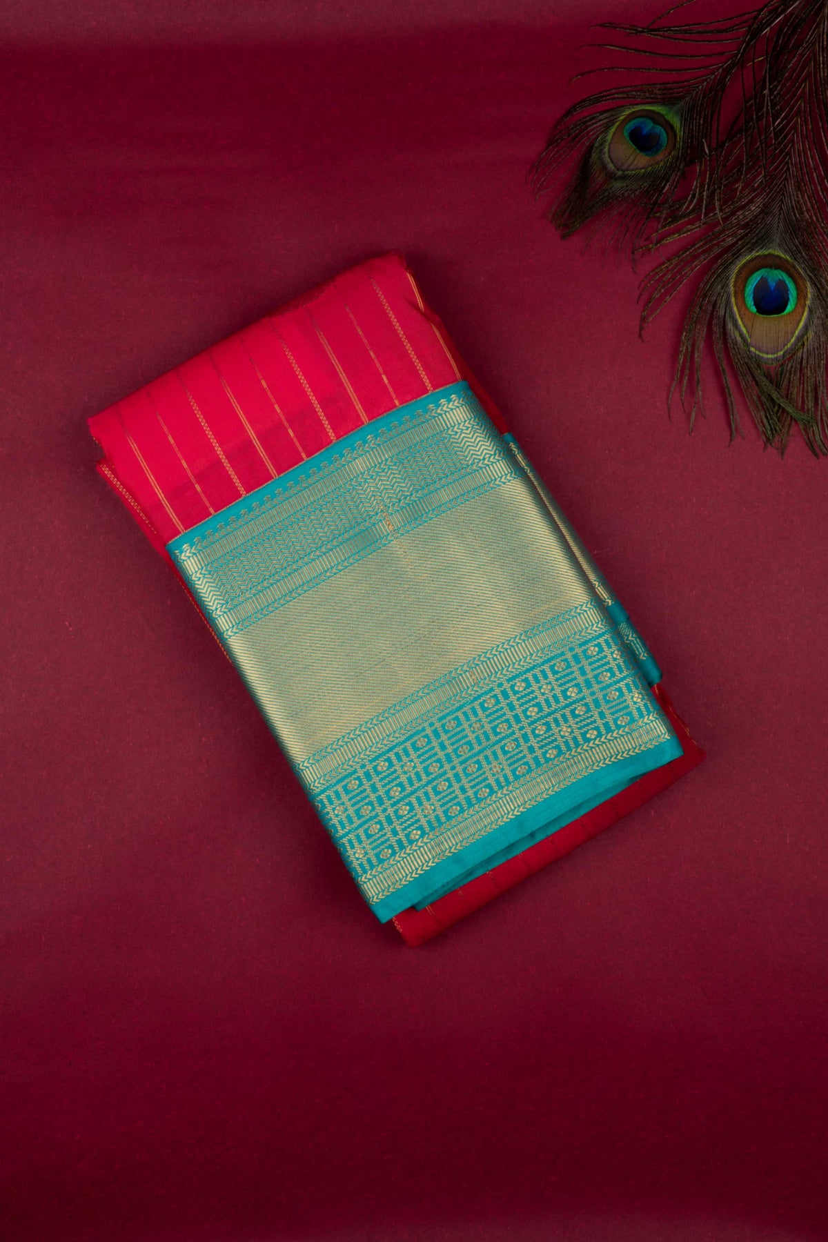 Red And Teal Semi Silk Saree