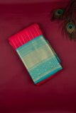 Red And Teal Semi Silk Saree