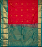 Red And Teal Semi Silk Saree