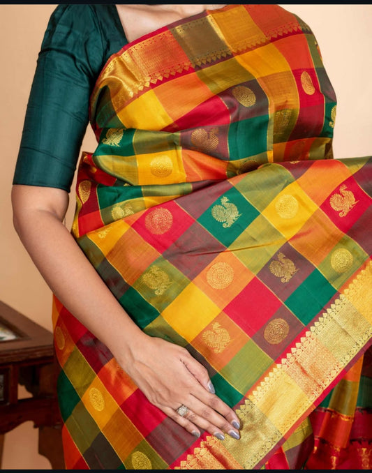 Multicolour kanjivaram pure silk saree
