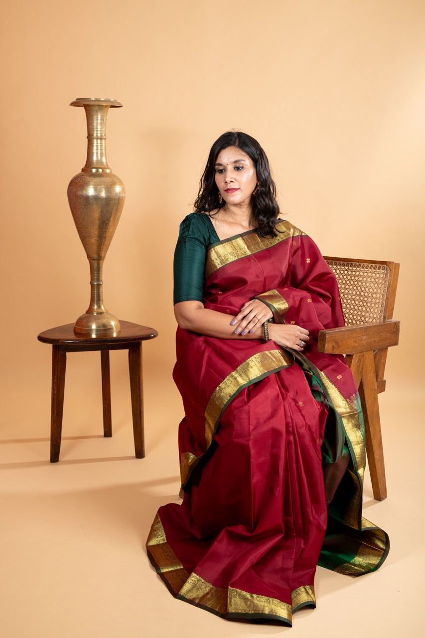 Maroon pure silk saree