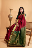 Maroon pure silk saree