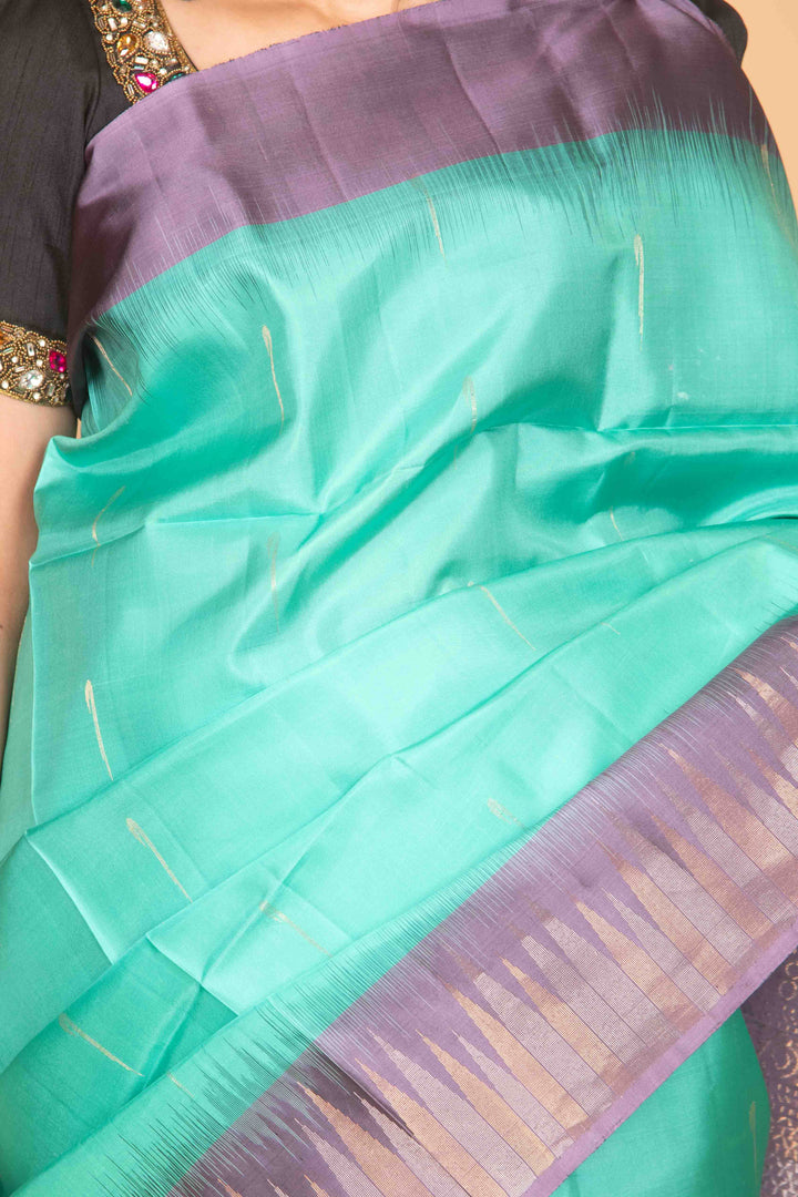 Aqua green and lavender mauve soft silk saree