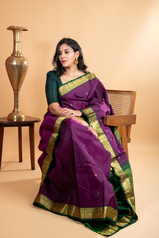 Purple and green silk saree