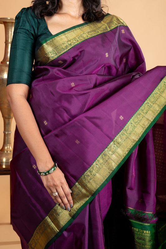 Purple and green silk saree