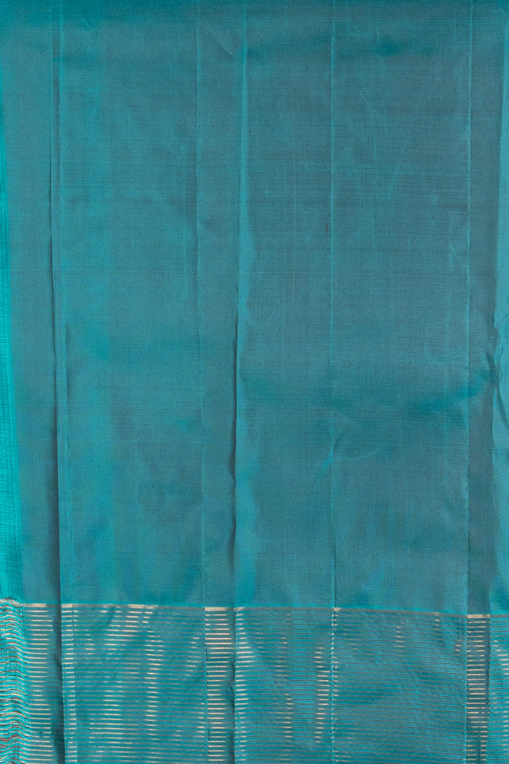 Mud Orange And Teal Pure Soft Silk Saree