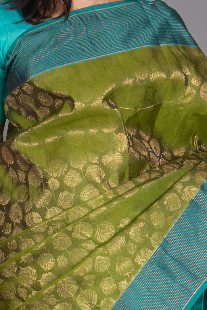 Moss Green And Turquiose Pure Soft Silk Saree