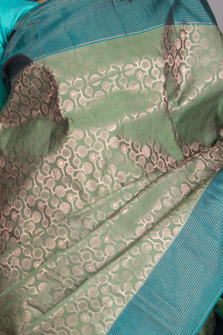 Basil Green And Teal Green Pure Soft Silk Saree