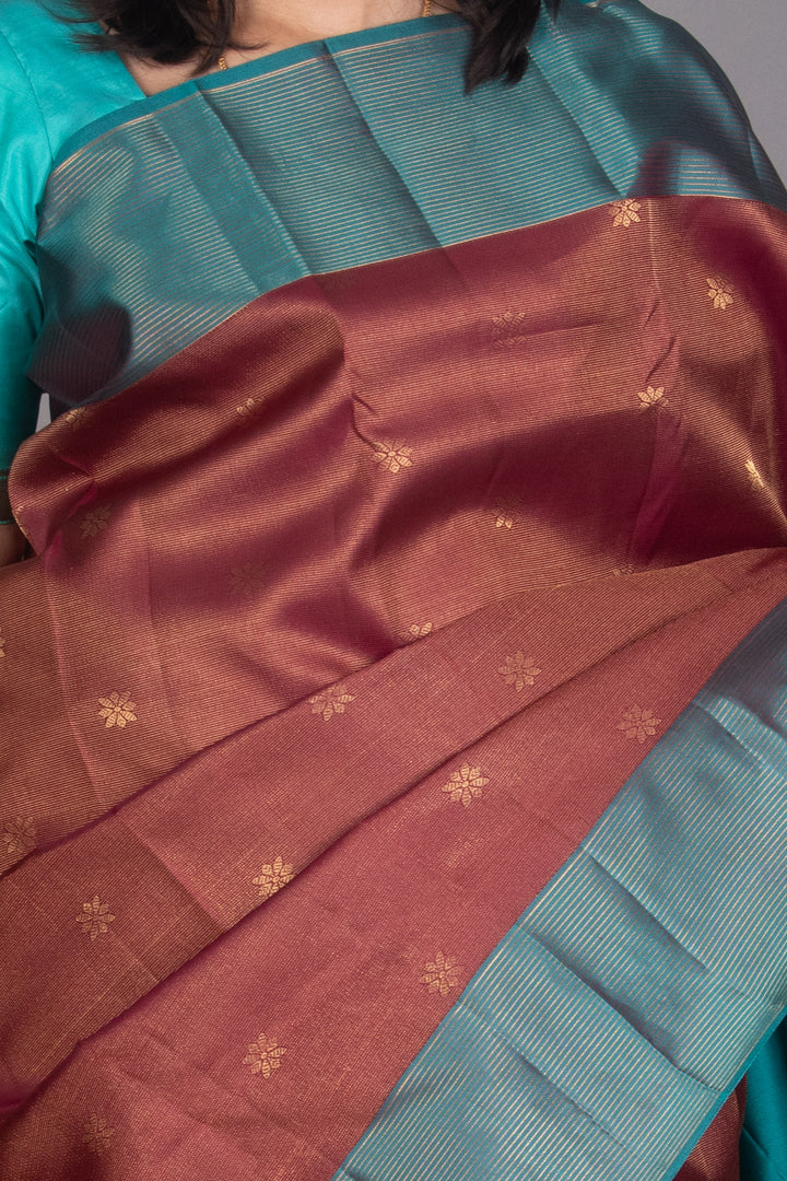 Maroon And Teal Vairaoosi Silk Saree