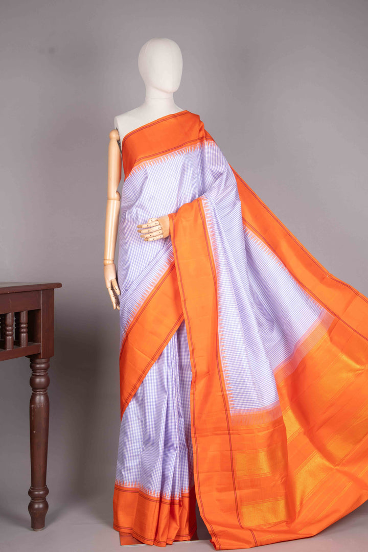 White And Lavender Paalum Pazhamum Kanjipuram Silk Saree