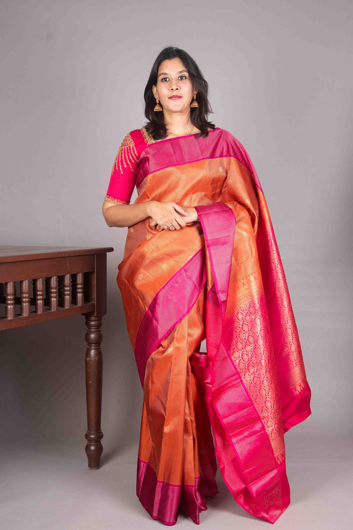 Orange And Pink Vairaoosi Silk Saree
