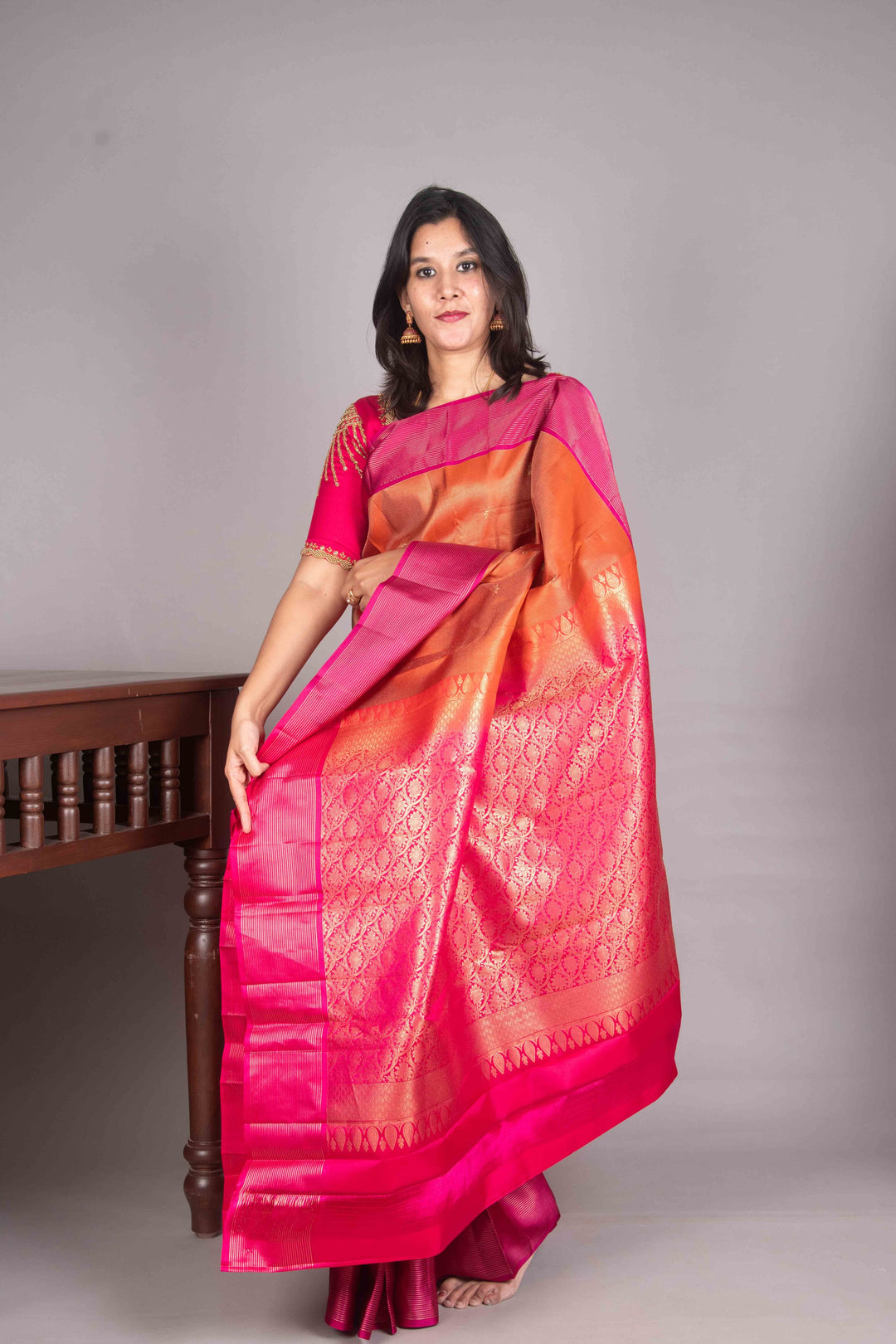 Orange And Pink Vairaoosi Silk Saree