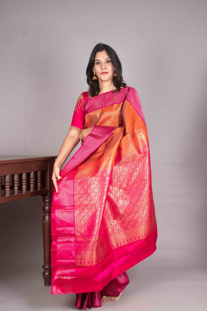 Orange And Pink Vairaoosi Silk Saree