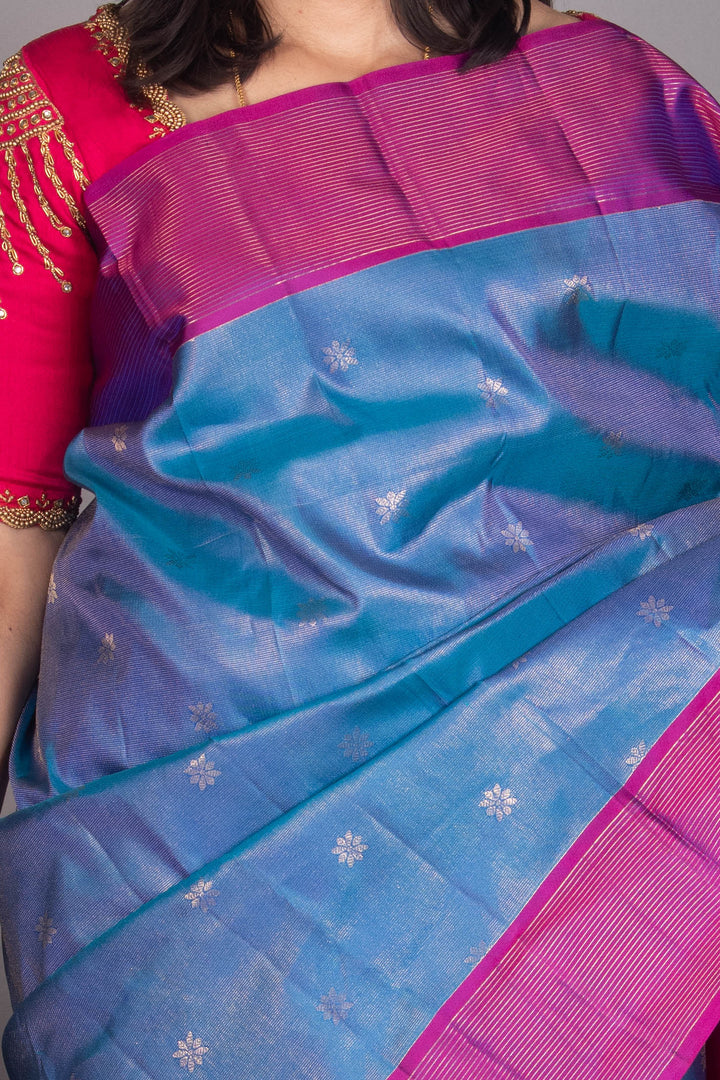 Peacock Blue And Pink Vairaoosi Silk Saree