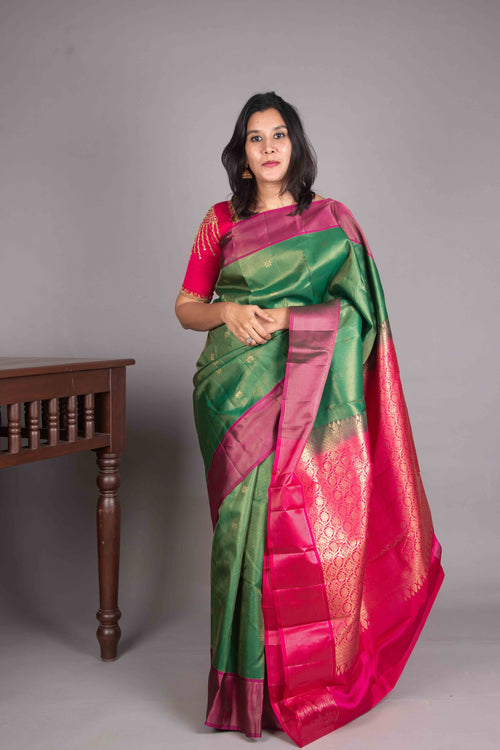 Forest Green and Pink Vairaoosi silk saree
