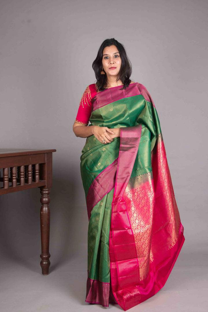 Forest Green and Pink Vairaoosi silk saree